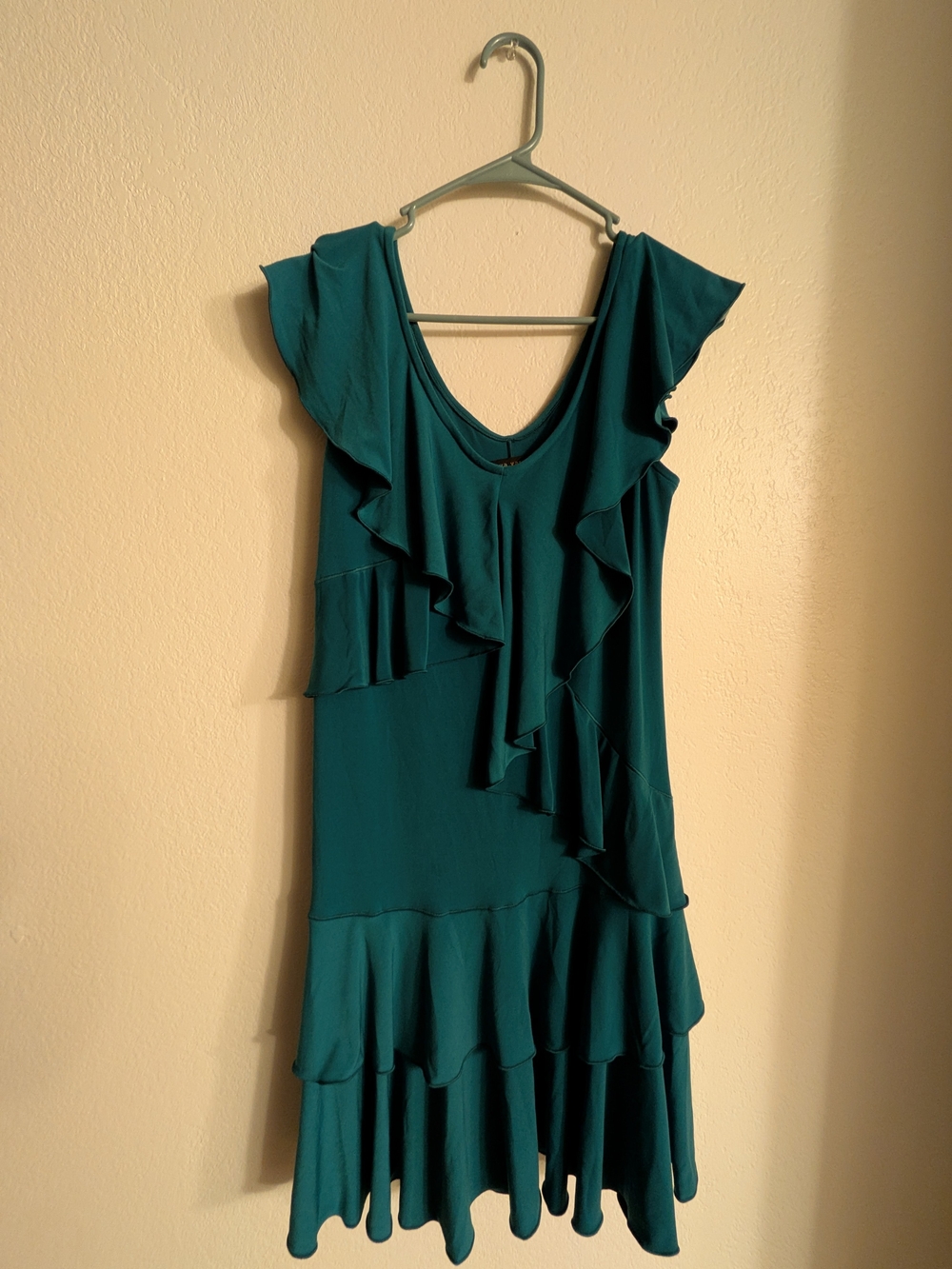 eva varro Teal Ruffle Midi Dress